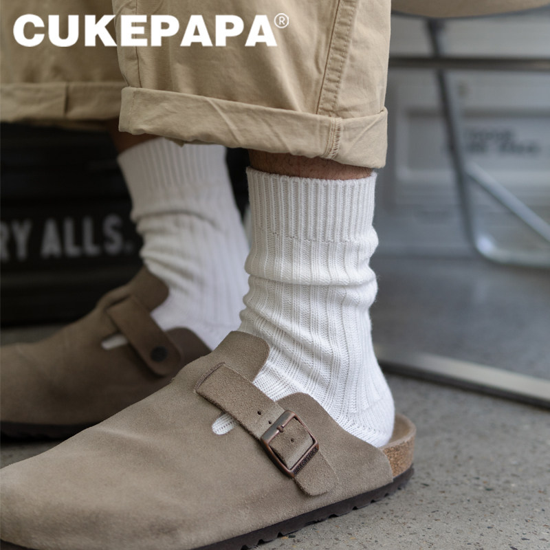 户外粗线工装风中筒长袜