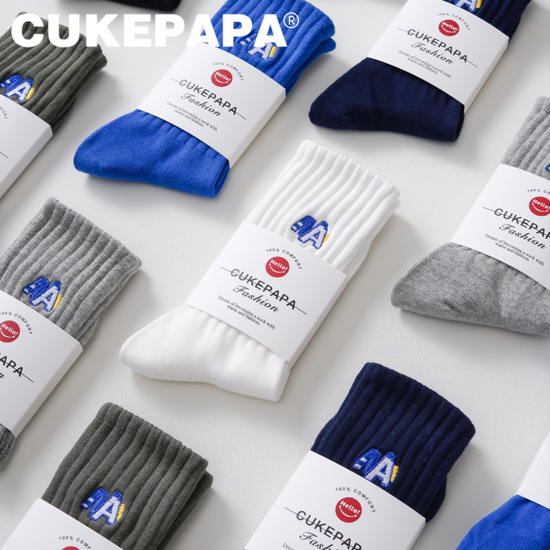 春秋学院风复古街头刺绣袜