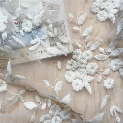 经典小梅花纯棉白色欧根纱刺绣蕾丝面料连衣裙婚纱拍摄diy背景布