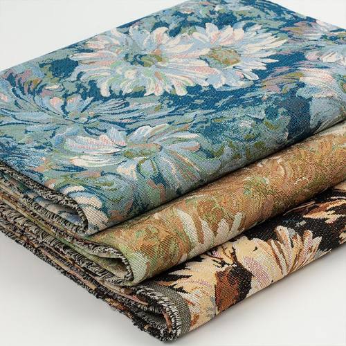 加厚亚麻提花布莫奈油画风沙发布料色织提花沙发盖巾抱枕箱包桌布