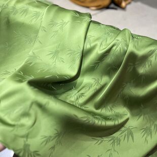 绿色竹叶暗纹缎醋酸旗袍汉服吊带马面裤衫衫布料面料顺滑