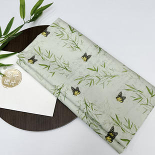 墨竹中国风写意印花布 纯棉面料童装连衣裙桌布窗帘服装设计布料