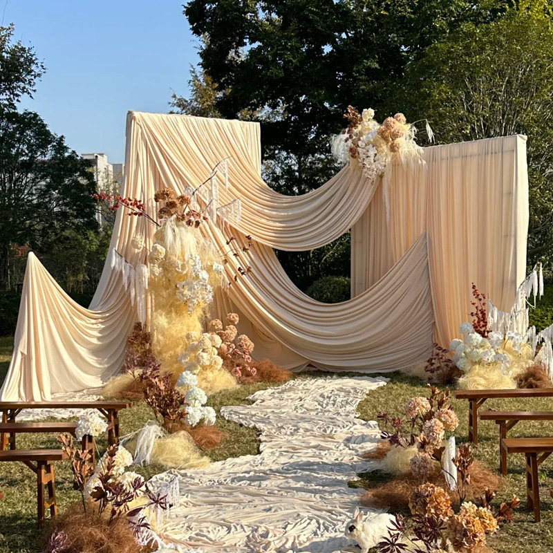 香槟色婚庆牛奶丝弹力布幔韩式婚礼场景布置布料迎宾区背景装饰布