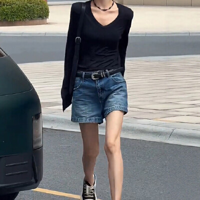 高腰宽松牛仔短裤女夏薄款显瘦小个子A字热裤