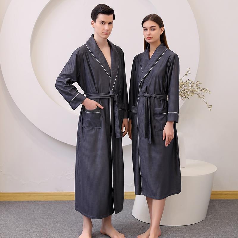 秋冬浴袍女加长款四季长袍季薄款大码秋季睡衣男士长款睡袍1009c