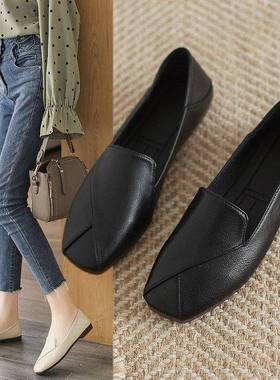 春季真英伦方头单鞋女懒人一脚蹬鞋子潮软底百搭仙女0112z