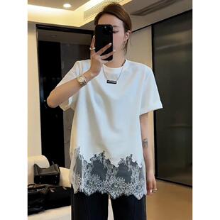 新款 女款 t恤春夏季 拼接蕾丝短袖 遮肉显瘦宽松0325z1 2026年加大码