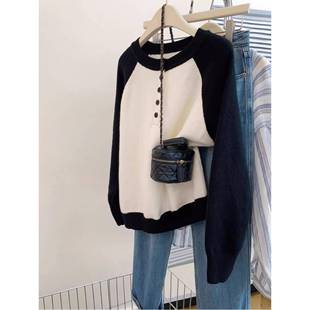 圆领对比针织衫 秋冬宽松修身 女式 公斤 全新感1207z