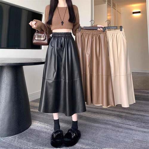 1014r新款秋冬季身裙女高腰显瘦时尚中长款包臀休闲A字裙子