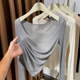 低胸薄款针织打底衫女新款洋派内搭紧身小衫薄大领口上衣女0228w