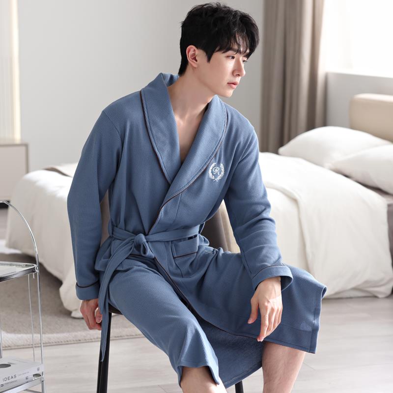秋冬华夫格睡袍男士秋季秋款2025新款长袖长款浴袍休闲大码1009c