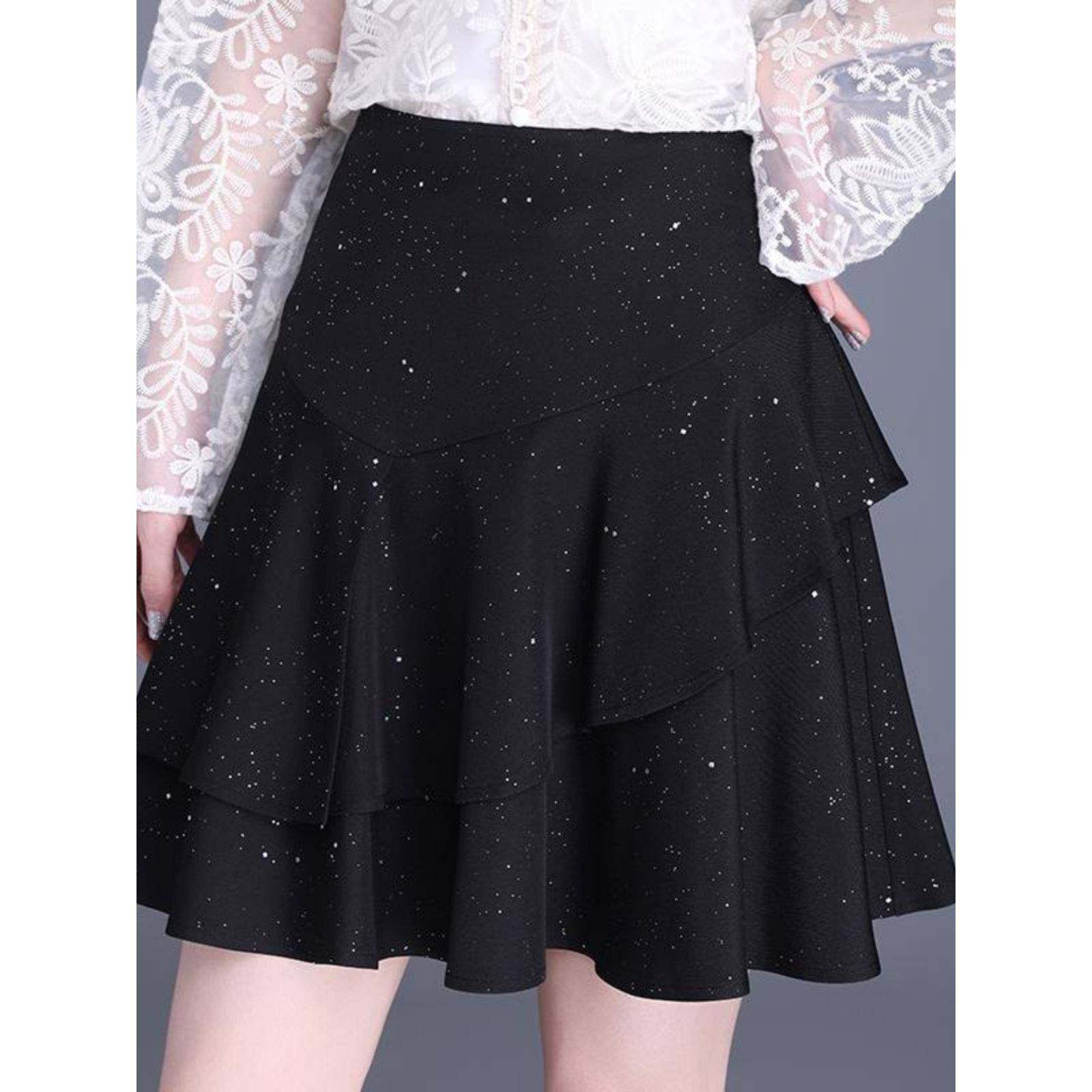 2026春秋季女装新款百褶伞裙高腰黑色亮片小香冬裙0119r,女装/女士精品,半身裙,淘宝优惠券,粉丝福利购,淘宝优惠卷