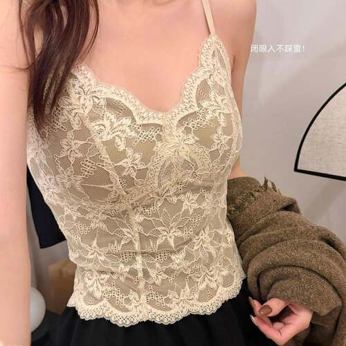 纯欲法式蕾丝内搭小吊带背心女内衣带胸垫显瘦打底上衣美背0927r