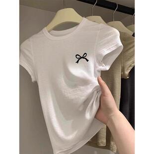 小飞袖 白色正肩圆领短袖 收腰显瘦短款 T恤女2025夏季 上衣0723h 新款