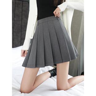 百褶裙短裙女夏季a字显瘦短款小个子灰色高腰黑色西装半身裙0314w