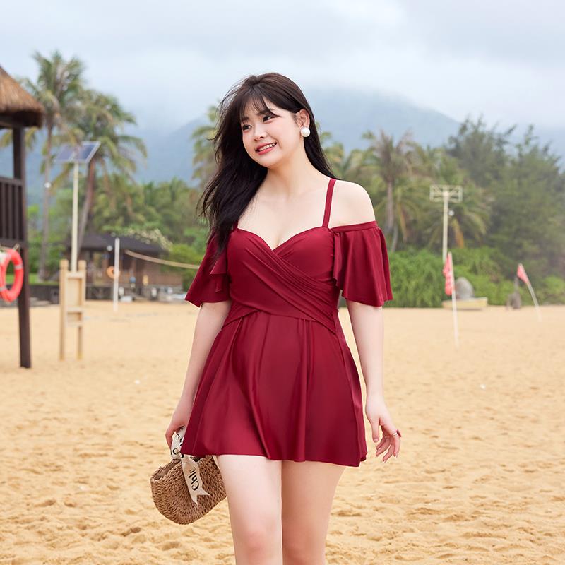 连体泳衣女款大码胖mm微胖显瘦遮肚保守泡温泉钢托聚拢1010k