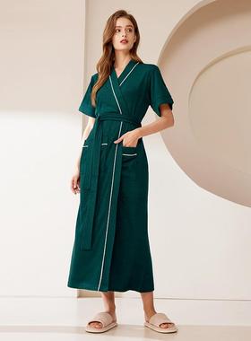 秋冬浴袍女士季短袖绿色加长款浴巾睡衣薄款男士睡袍1009c