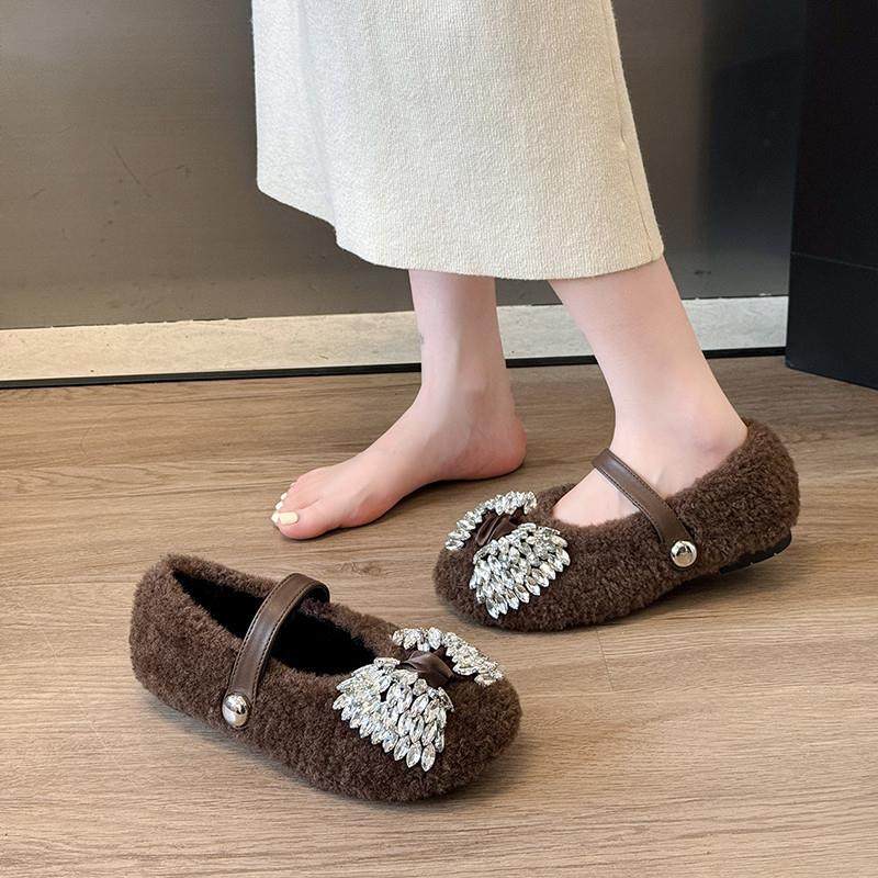 春季感水钻毛毛单鞋女2026新款百搭蝴蝶结一脚蹬豆豆鞋0120e,女鞋,时装靴,淘宝优惠券,粉丝福利购,淘宝优惠卷