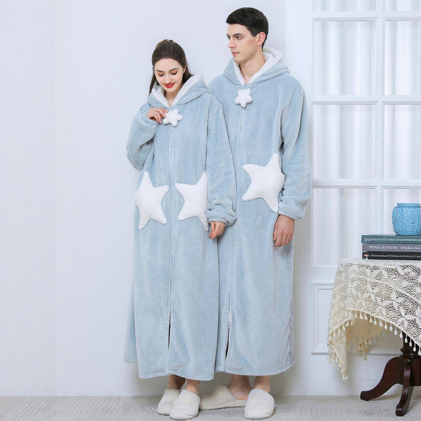 秋冬睡袍女款秋冬季加长款法兰绒2025新款加厚珊瑚绒情侣睡1009c
