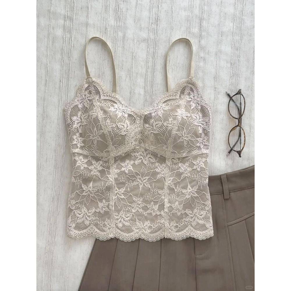 法式蕾丝美背吊带磨毛保暖背心带胸垫内搭打底上衣可外穿1208w