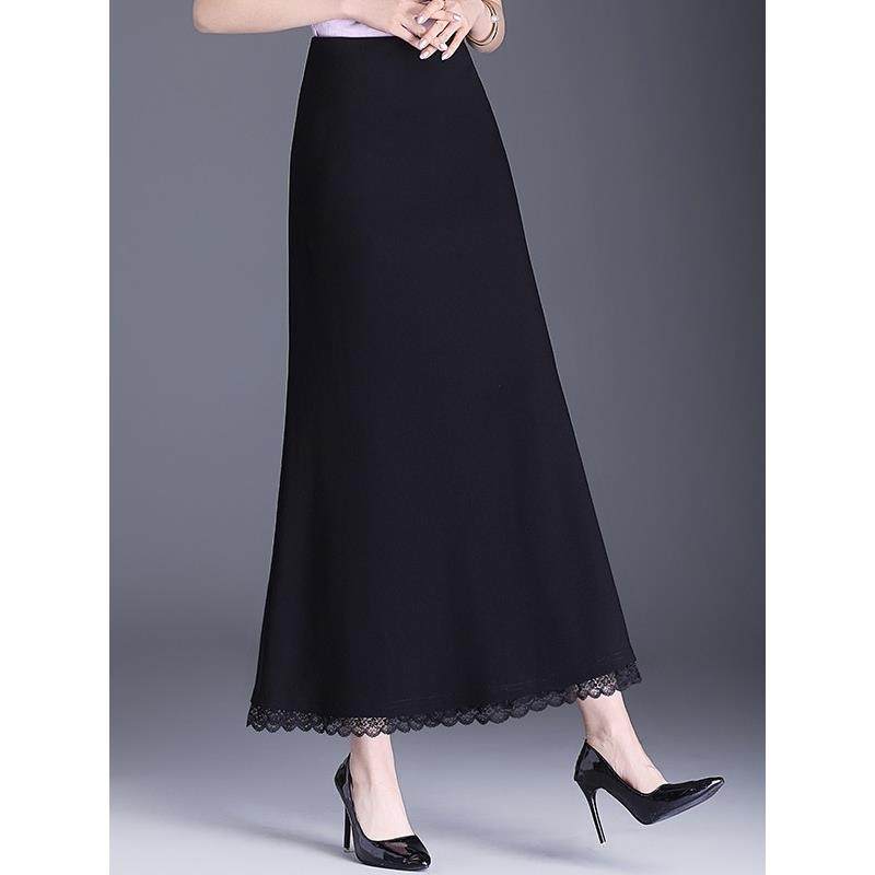 春季黑色鱼尾裙气质蕾丝边裙子包臀裙长裙开叉半身裙女季新0108z