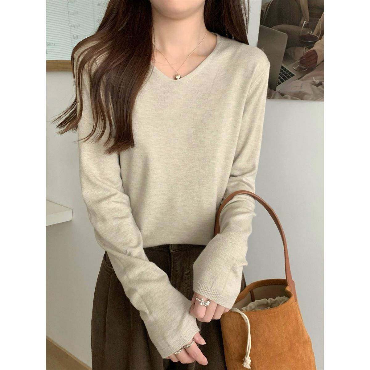 大码胖mm春季宽松休闲遮肉显瘦V领打底衫洋气长袖针织上衣女0109w,女装/女士精品,T恤,淘宝优惠券,粉丝福利购,淘宝优惠卷