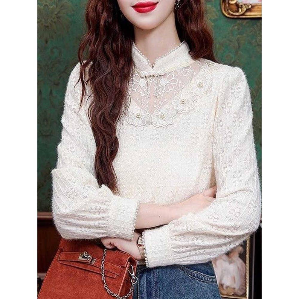 丝打底衫新款时尚小衫加绒加厚新中式立领长袖内搭洋气上衣1127k