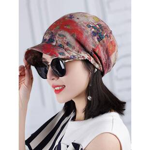 覆古印花贝雷帽女士春夏布薄款八角帽骑车帽韩版鸭舌帽布帽0305w