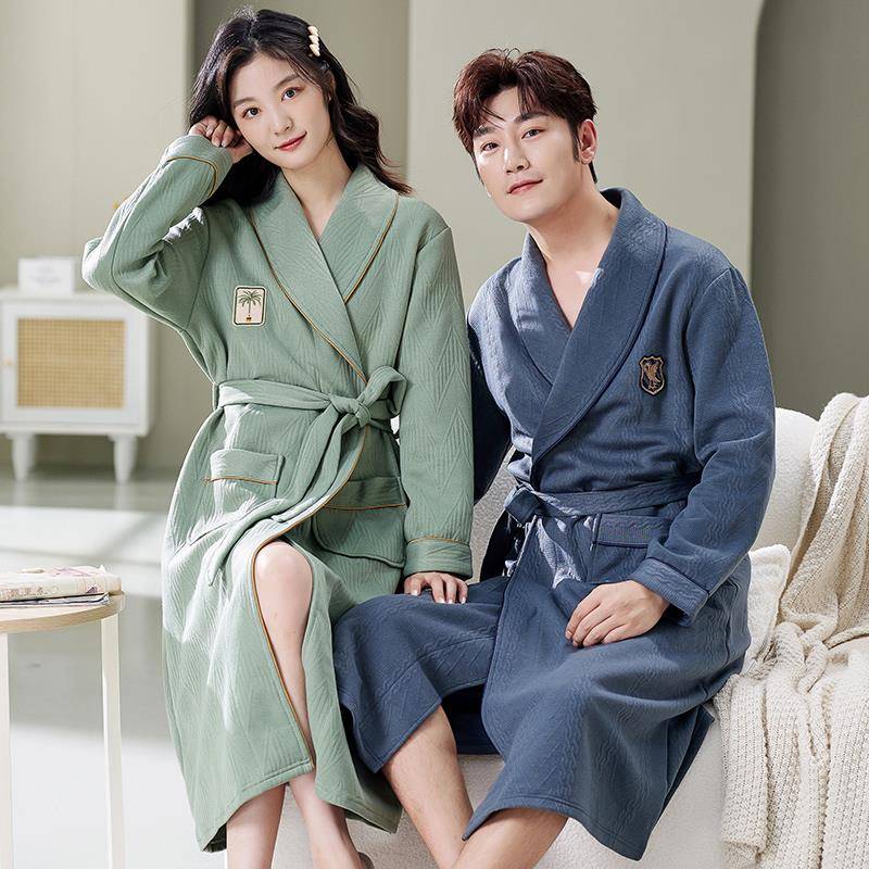 秋冬情侣睡袍女秋季加厚中长款秋冬薄夹棉男士浴袍大码夹层1009c