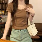 春季 T恤基础百搭上衣0205z 色短袖 港味甜辣圆领短款 体恤新款