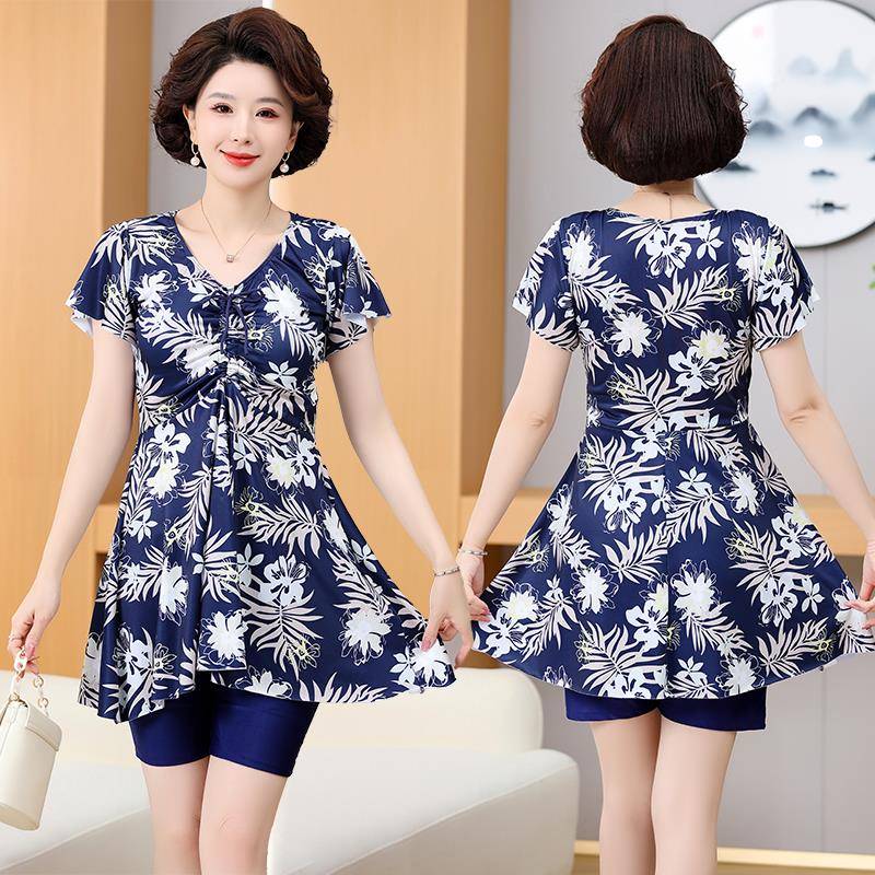 妈妈泳衣女保守中老年遮肚大码分体妈妈款2025年新款泡温泉1005c
