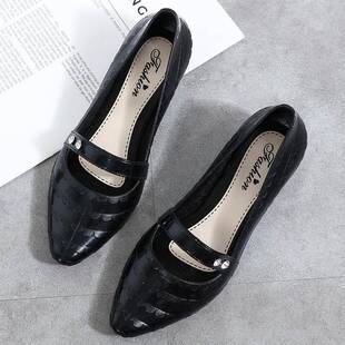 韩版 女软底工作平底浅口防滑雨鞋 防水外穿0317w 尖头坡跟单鞋 新款