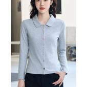 娃娃领开衫 纯色有带领0128r1 上衣外穿洋气春季 长袖 t恤女棉质修身