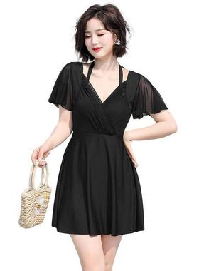 温泉女连体泳衣裙泳衣夏大码显瘦遮肚保守裙式胖mm2026新款0118k