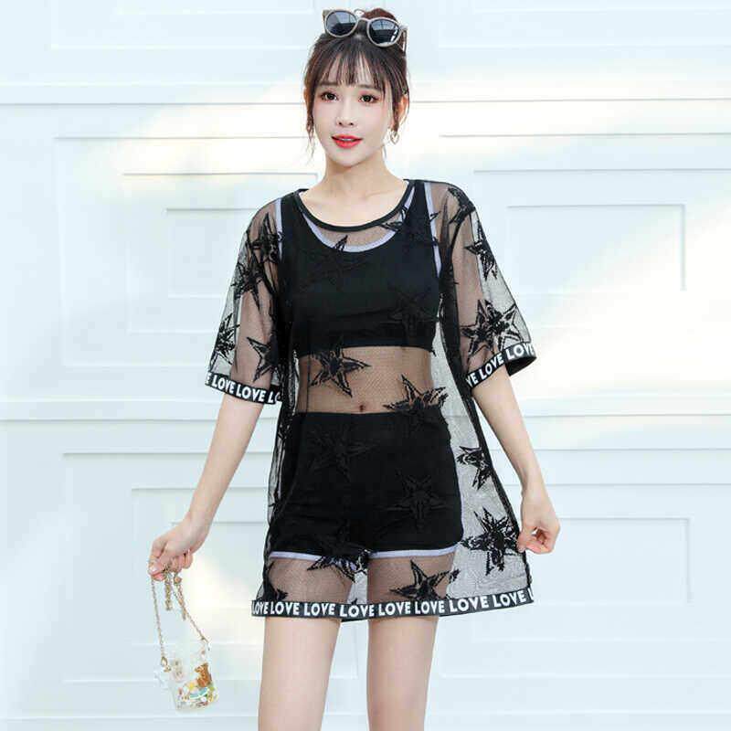 泳衣女2026新款爆款运动分体三件套时尚网纱遮肚显瘦保守学0414e