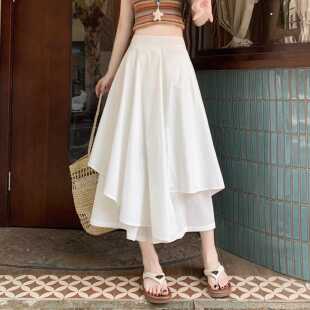 裙0317e 休闲宽裤 冰丝不规则身裙女夏薄款 高腰显瘦大摆a字裙裤
