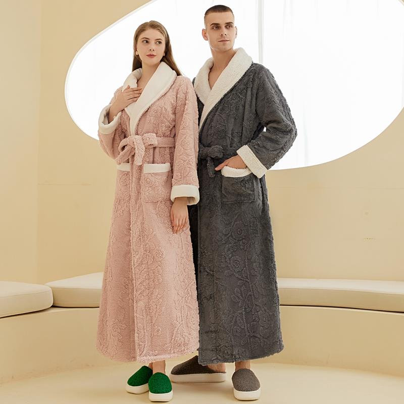 秋冬睡袍女秋冬季2025新款双层加厚加绒情侣睡衣法兰绒加长1009c