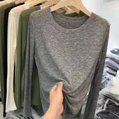 春季 白色圆领上衣0205z 宽松内搭打底衫 黑色面膜长袖 t恤女显瘦大码