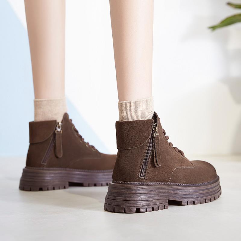 厚底马丁靴女款2025新款季英伦风咖色短靴增高靴子1123r