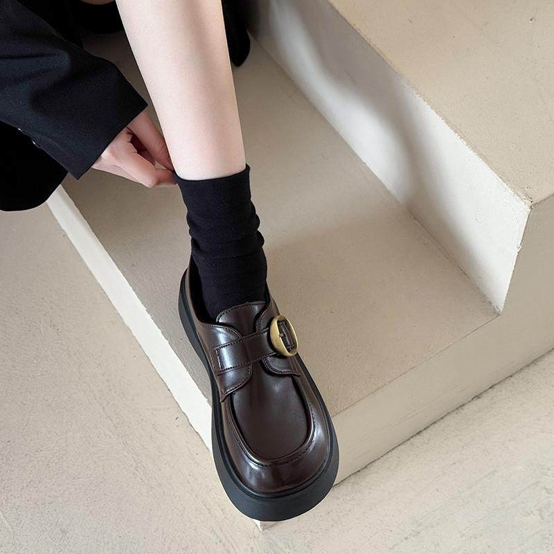 春季厚底乐福鞋女2026新款英伦风小皮鞋百搭黑色魔术贴单鞋0117z,女鞋,浅口单鞋,淘宝优惠券,粉丝福利购,淘宝优惠卷