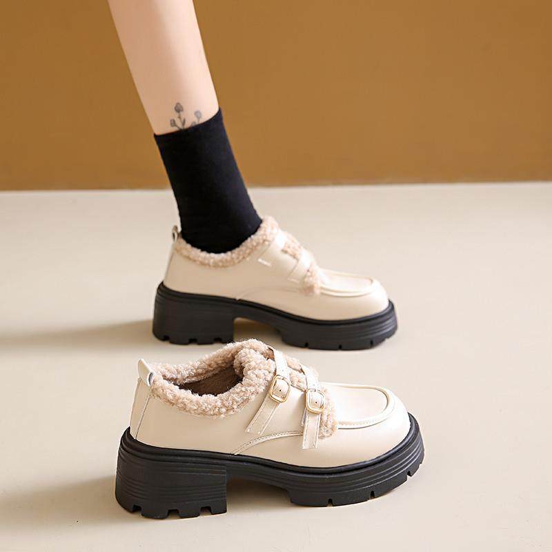 春季粗跟厚底白色乐福鞋女2026新款英伦风单鞋子加绒保暖小0117z,女鞋,浅口单鞋,淘宝优惠券,粉丝福利购,淘宝优惠卷