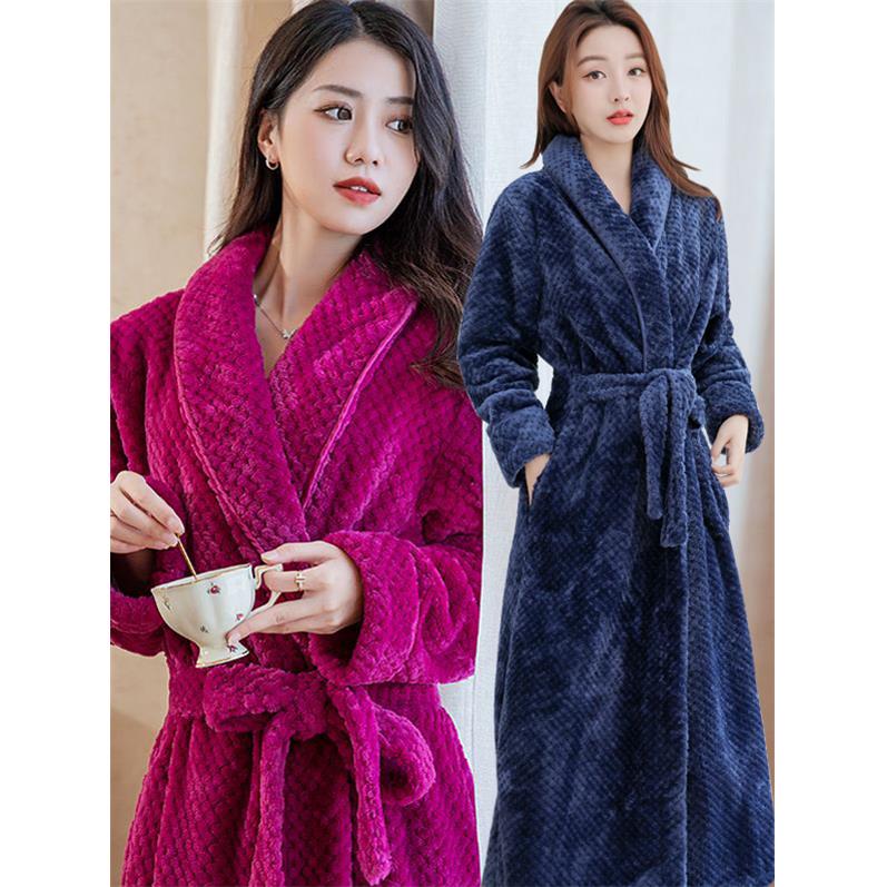 秋冬情侣睡袍女冬长款加厚双面加绒睡衣男士法兰绒浴袍冬天1009c