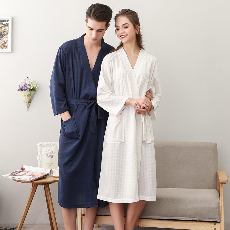 秋冬睡袍男士薄款2025新款培馆睡衣干浴巾华夫格浴袍女浴衣1009c
