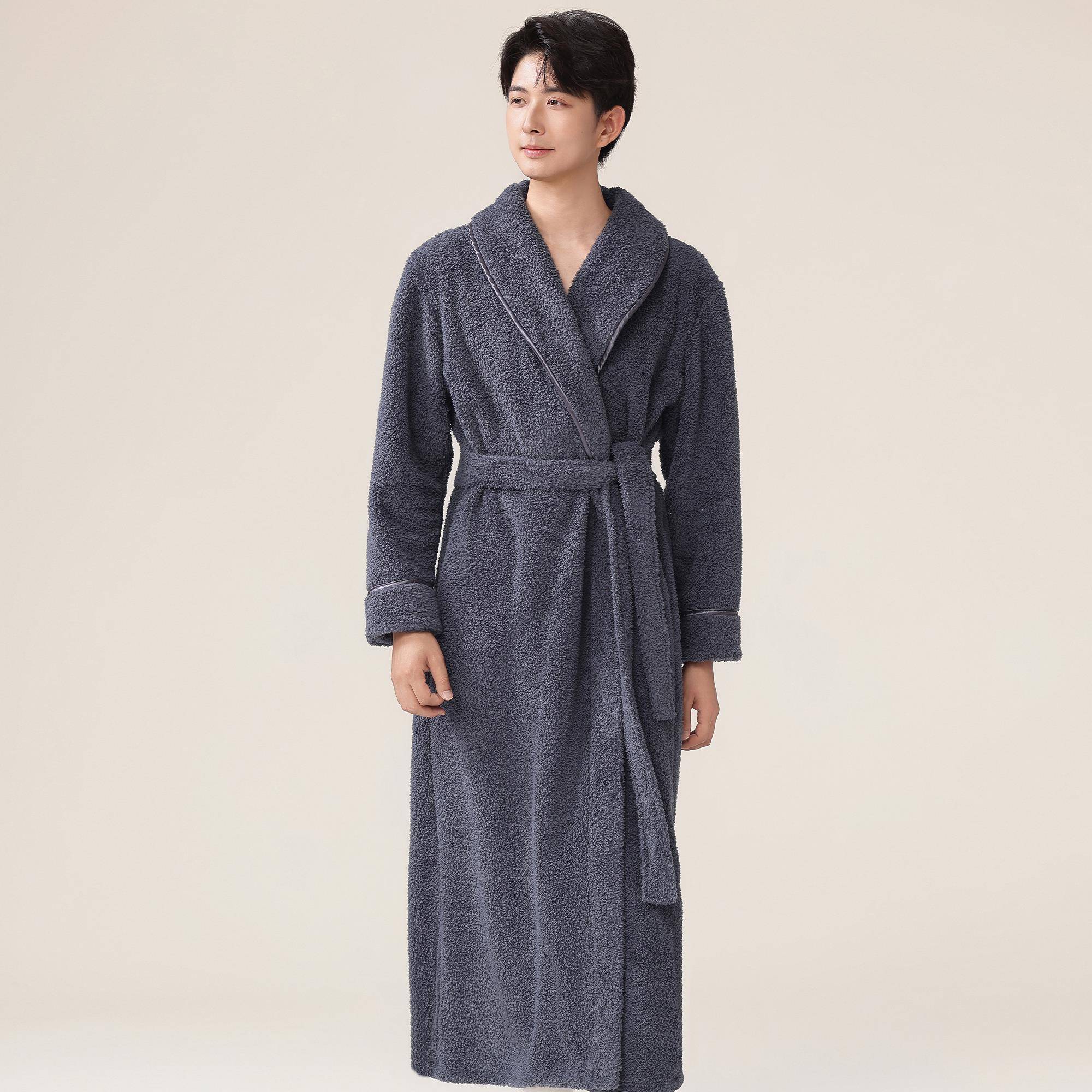 秋冬2025年新款睡袍男秋冬季加绒加厚长款珊瑚绒浴袍睡衣家1009c