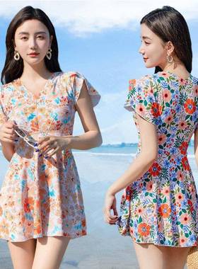 温泉女连体泳衣裙游泳衣2026新款泡保守遮肚显瘦胖mm连身裙0118k