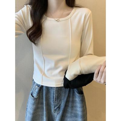 打底衫内搭新款圆领百搭修身小个子短款长袖t恤上衣潮0122k