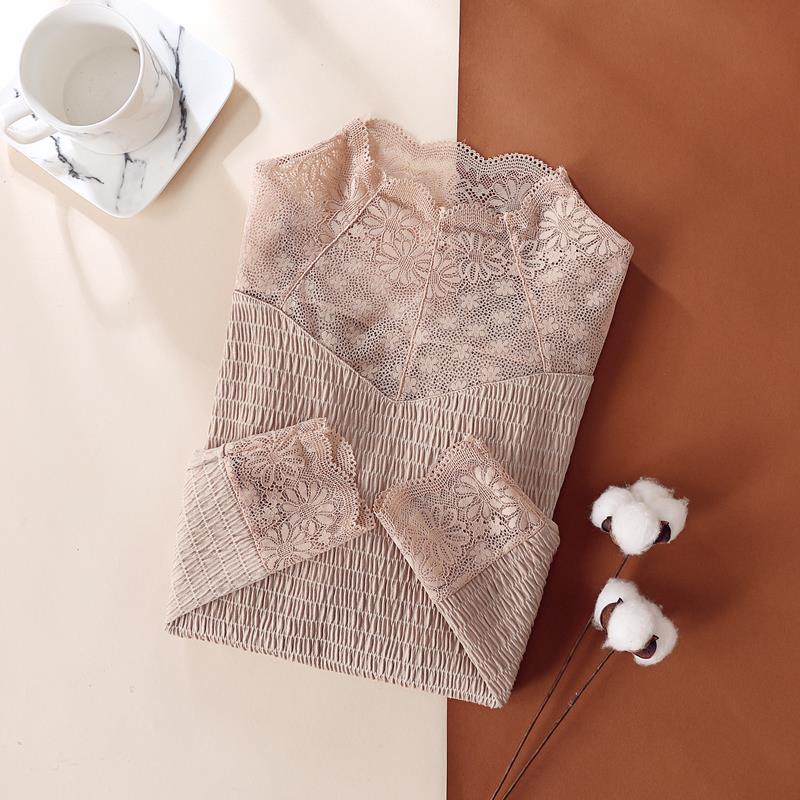 气质半高领蕾丝打底衫女冬长袖洋气内搭高端百搭网纱上衣1130w