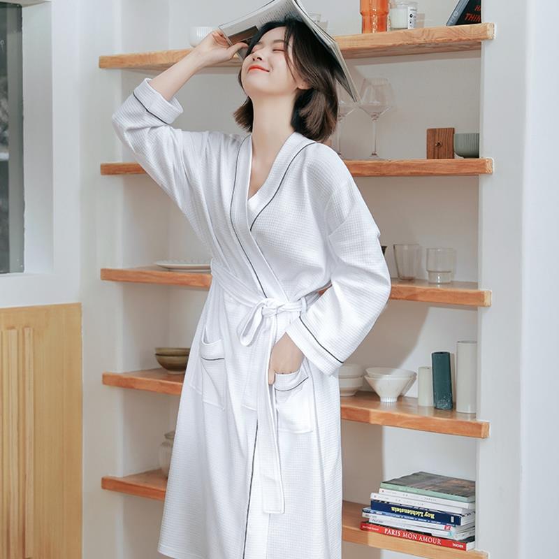秋冬浴袍女款季棉质华夫格浴衣秋款白色睡衣薄款男士睡袍1009c