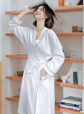 秋冬浴袍女款季棉质华夫格浴衣秋款白色睡衣薄款男士睡袍1009c