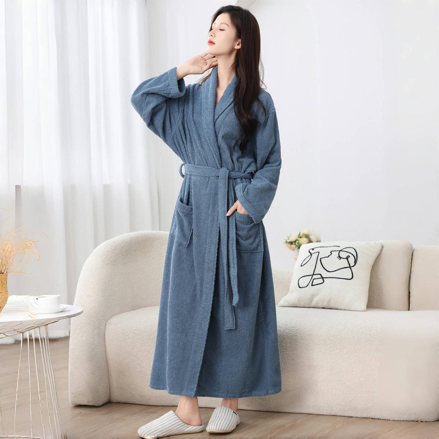 秋冬浴袍女士新款浴衣四季通用加长款男士睡袍1009c